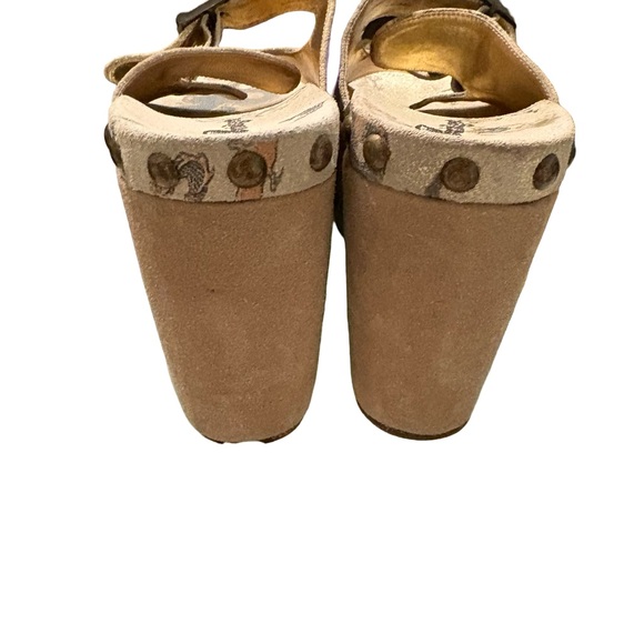 Rare Vtg Bridget Platform Wedge Leather Sandals Dragon Tattoo Print, Sz 9 - Picture 8 of 16